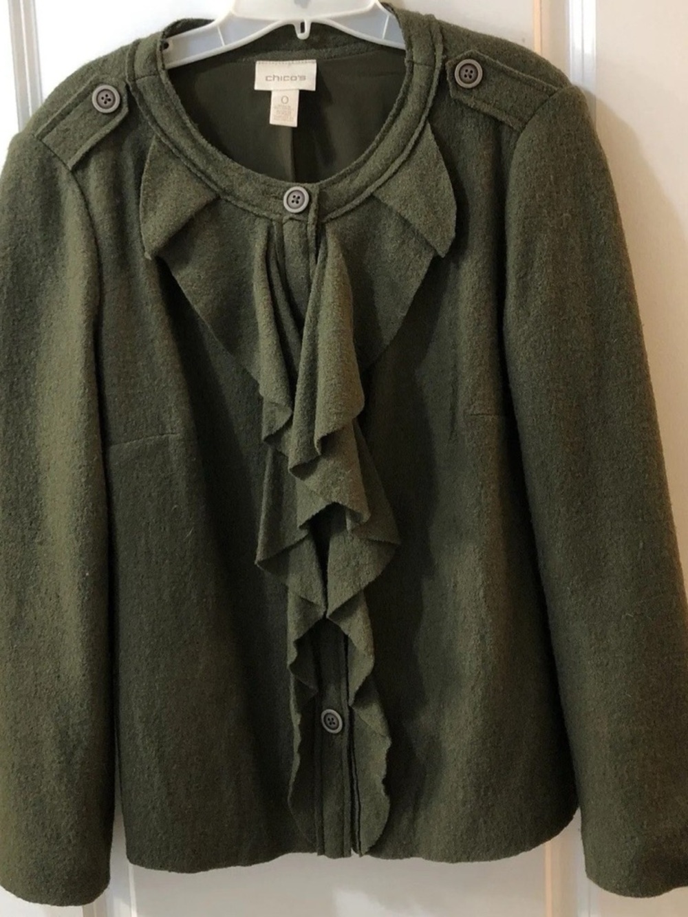 EUC CHICO’S Deep Olive Boiled Wool Blazer or Jacket Depending on Occasion, GREAT - Picture 12 of 16